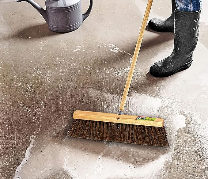 Push Broom Indoor and Outdoor Floor Sweep Use, 18 Inch, Heavy Duty Hardwood Block, Palmyra Bristles Scrub Brush, Cleaning Broom for Patio Garage, Deck, Or Home Use