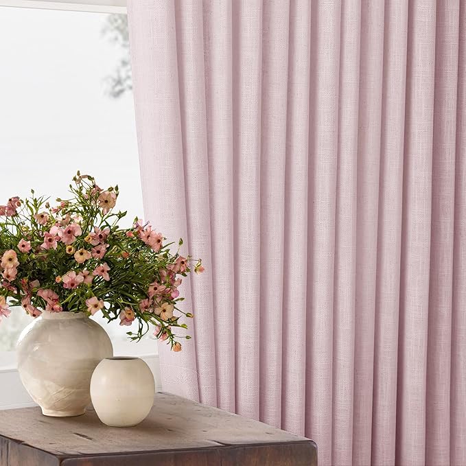 Light Pink Pinch Pleated Linen Cafe Curtains 45 Inch Length 2 Panels for Dining Room Kitchen Bedroom Semi Sheer Pleat Drapes with Hooks Rings Light Filtering Short Window Curtain Cabinet 40x45