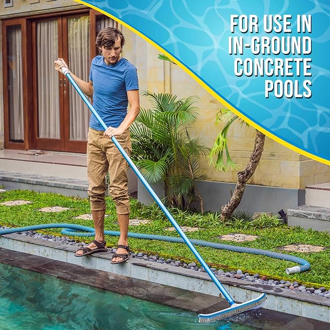 U.S. Pool Supply Pool Brush Head for Inground Pools - 18" Stainless Steel Pool Brush, Metal Wire Bristles, Scrubbing Scrubber Brushes - Remove Calcium Build-Up on Tiles, Rust Stains on Concrete Walls