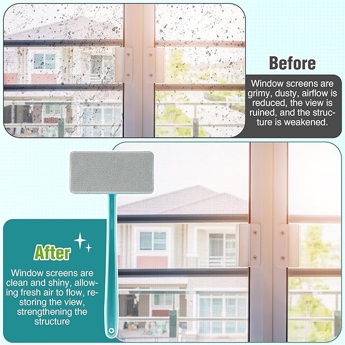 Mesh Screen Cleaner, Detachable Window Cleaning Brush, Dry and Wet Dual Use Tool with Screen Washing Equipment, Perfect for Easy and Efficient Window Cleaner Tool Maintenance(3 Pack)
