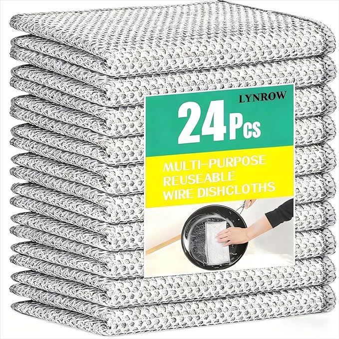 24 Pcs Reusable Dish Cloths, Multipurpose Non-Scratch Cleaning Cloths for Kitchen, Dishes, Sinks, and Stove Tops, Durable and Eco-Friendly