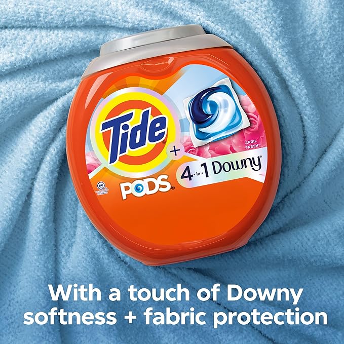 Tide PODS Laundry Detergent Soap with Downy 4-in-1 Stain Remover Freshness Softness Detergent pacs, April Fresh Scent, 32 Count