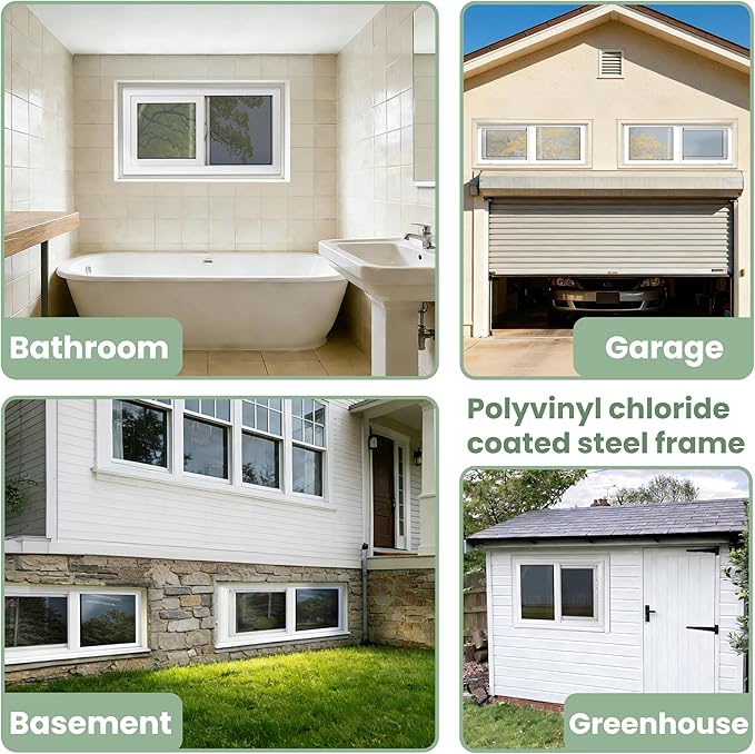 Vinyl Basement Window, 32" x 22" Bathroom Sliding Window with Double Pane Insulated Tempered Glass and Fiberglass Screen for Basement, Bathroom, Shed (White)