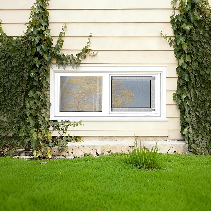 Vinyl Basement Window, 32" x 14" Bathroom Sliding Window with Double Pane Insulated Tempered Glass and Fiberglass Screen for Basement, Bathroom, Shed (White)