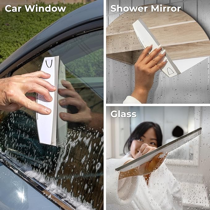 Zadro Silicone Squeegee with Hanging Hook Water Blade for Cleaning Kitchen Countertops Sink Bathroom Shower Mirrors Glass Car Windows Wiper Scraper Waterblade Cleaner Tool (2, White/Gray)