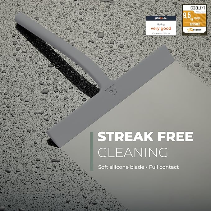 GÜTEWERK Shower Squeegee for Glass Doors, Silicone Window Squeegee, Bathroom and Glass Cleaning - Gray - 9 Inch