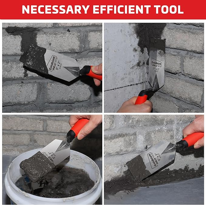 Goldblatt RED Margin Trowel, 5" x 2" Upgraded Ground Blade, Professional Masonry Tools, Heavy Duty One-Piece Forging, Durable High Carbon Steel, Soft Handle, for Spreading Mortar, Trimming Corners