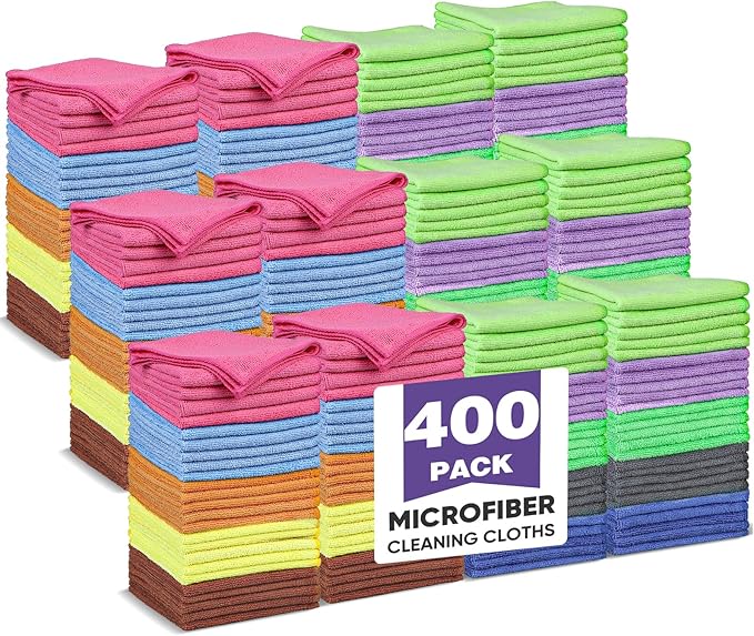 10 Colors Microfiber Cleaning Cloths, 400 Pack Assorted Cleaning Rags, Highly Absorbent Microfiber Towels for Car, Kitchen, Bathroom and Household Cleaning, 11.8"X11.8"