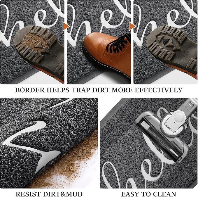 Door Mat (30"x17.5",Dark Grey), Welcome Mat Low Profile Front Doormat Non Slip Mats for Entryway, Patio, High Traffic Areas