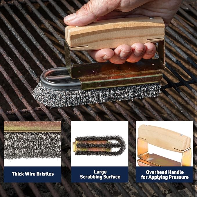BBQ Grill Brush Set - Large and Small Detailing Grill Cleaner with Stainless Steel Wire Brush BBQ Scrubber Bristles and Ergonomic Handles - Grilling Accessories for Dad by Kings County Tools