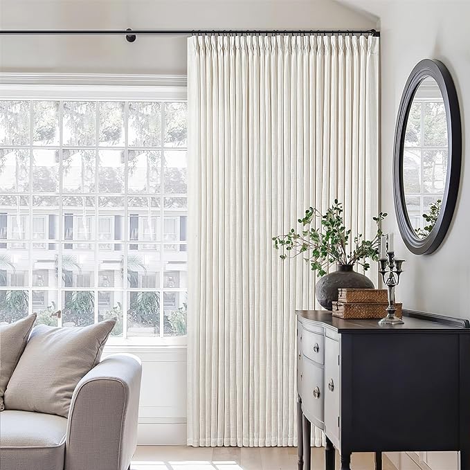 Natural Pinch Pleated Linen Curtains 78 Inches Long 2 Panels for Living Room Bedroom Memory Training Shaped Semi Sheer Pleat Drapes with Hooks Rings Light Filtering Window Curtain 40x78