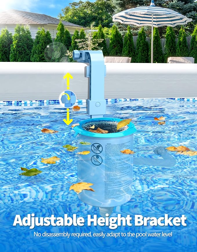 BluSwim 2026 Above Ground Pool Surface Skimmer Come with 3 Filter Socks, Enhanced Structure & Thickened Brackets Wall Mount Pool Skimmer, Floating Top Skimmers - Auto Skimming Surface Debris - Green