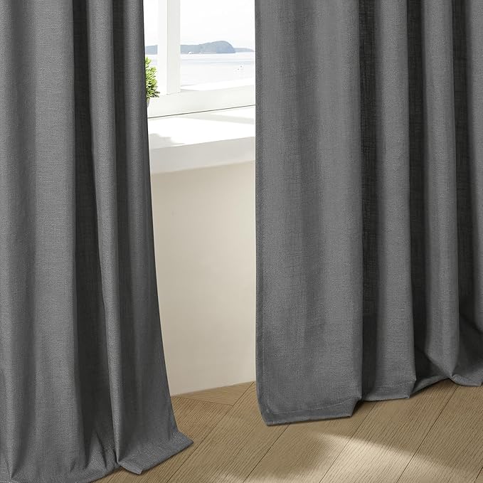 Charcoal Grey Pinch Pleated Linen Curtains 90 Inches Long for Living Room Bedroom 2 Panels Light Filtering Pinch Pleat Hooks Rings Back Tab Dark Grey Modern Farmhouse 90 Inch Window Curtain Drapes