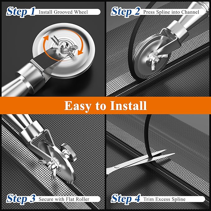 MAGZO Heavy-Duty Screen Roller Tool Kit, Best Stainless Steel Material Withstand Thousands of Use, Spline/Repair Tool with 3 Wheel Types for Installing/Replacing Window/Door Screens, Easy to Handle
