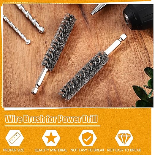 Geiserailie Bore Brush Bristles Wire Brush for Power Drill Cleaning Wire with Hex Shank Handle for Power Drill Cleaning(5 Pieces,Stainless Steel)