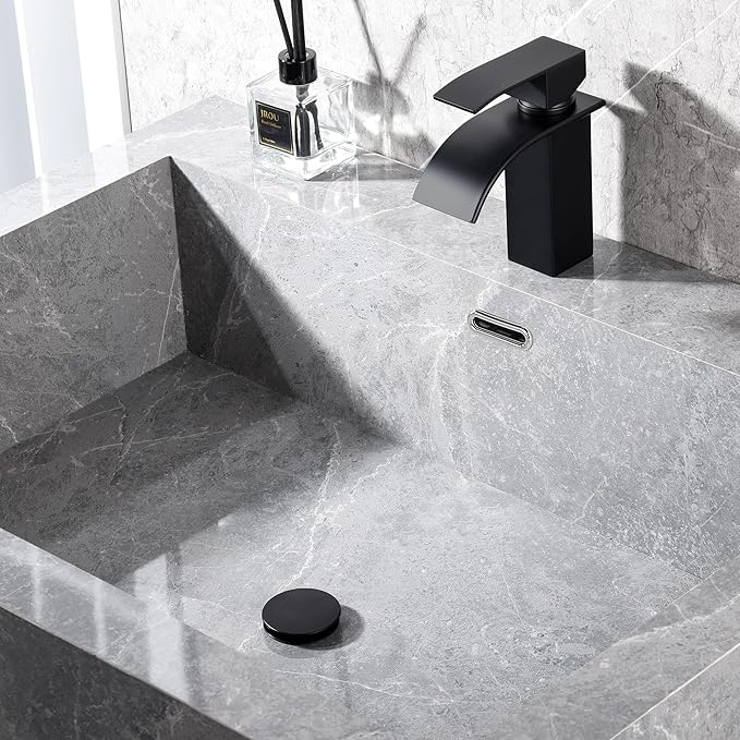 Bathroom Vessel Sink Drain with Overflow - 1 3/4 Inch Bathroom Sink Stopper, Push and Seal Pop up Sink Drains, Bathroom Sink Vanity Assembly with Strainer, Anti Clogging, Black