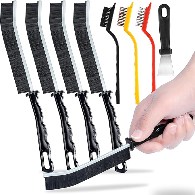 Scurvy Crevice Cleaning Brush, Multi-Purpse Hard Bristle Grout Brush for Cleaning Bathroom, Kitchen, Tiles, Corners, Teapot, Bottle, Tight Spaces & More - (9PCS)