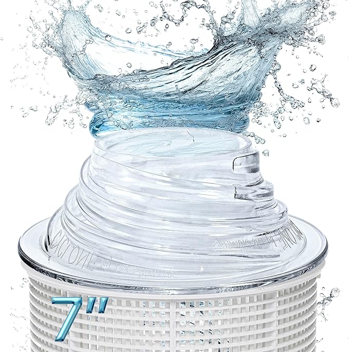 The Skimmie Cyclone (Skimmer Basket NOT Included) - Turbocharges Pool Skimmer Water Flow - Improves Pool Surface Cleaning & Debris Removal - 7" Funnel Design Works with Any Pool Water Level