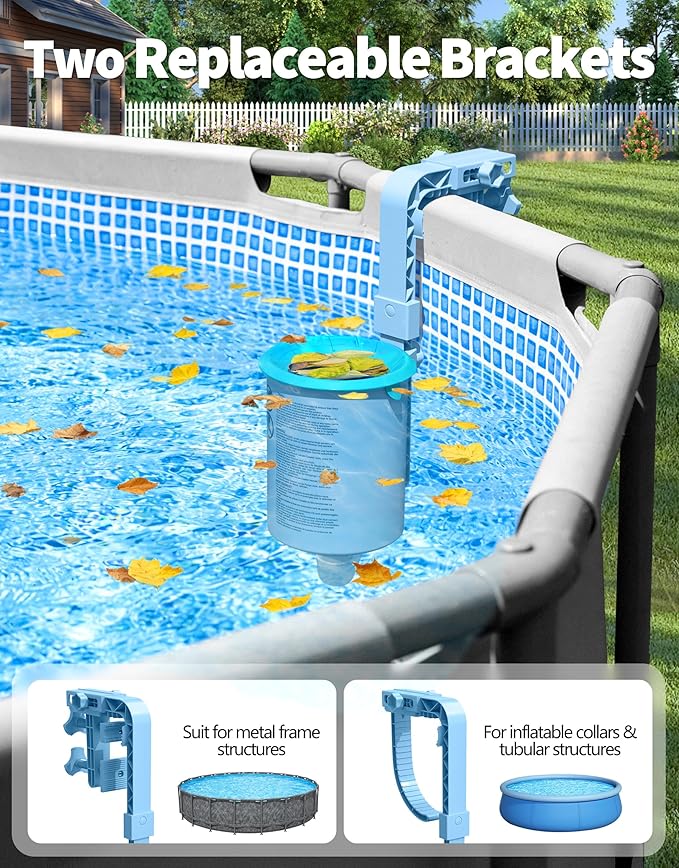 BluSwim 2026 Above Ground Pool Surface Skimmer Come with 3 Filter Socks, Enhanced Structure & Thickened Brackets Wall Mount Pool Skimmer, Floating Top Skimmers - Auto Skimming Surface Debris - Green