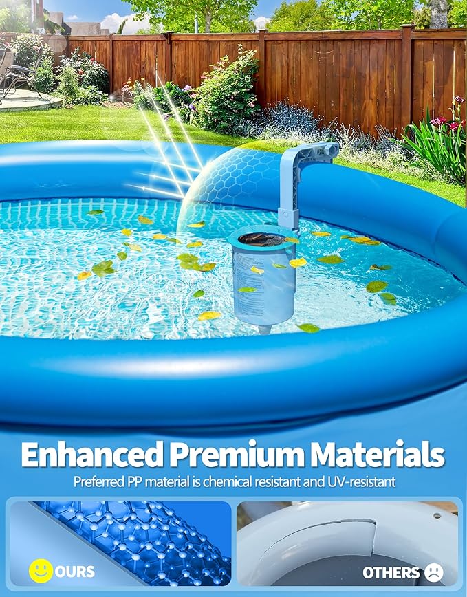BluSwim 2026 Above Ground Pool Surface Skimmer Come with 3 Filter Socks, Enhanced Structure & Thickened Brackets Wall Mount Pool Skimmer, Floating Top Skimmers - Auto Skimming Surface Debris - Green
