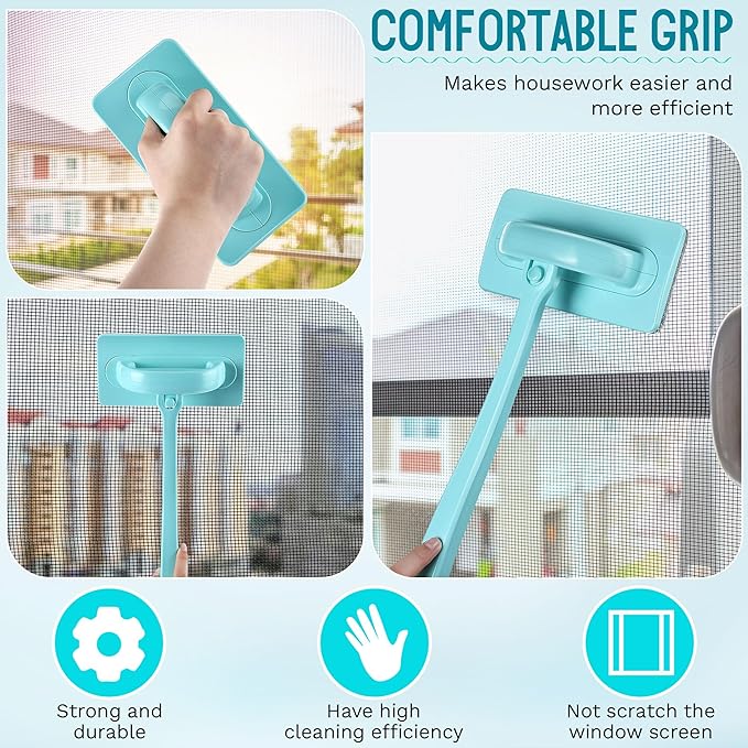Mesh Screen Cleaner with 2 Pack Track Cleaner Tool Includes Detachable, Dual Use Wet and Dry Window Screen Brush for Easy, Efficient Cleaning