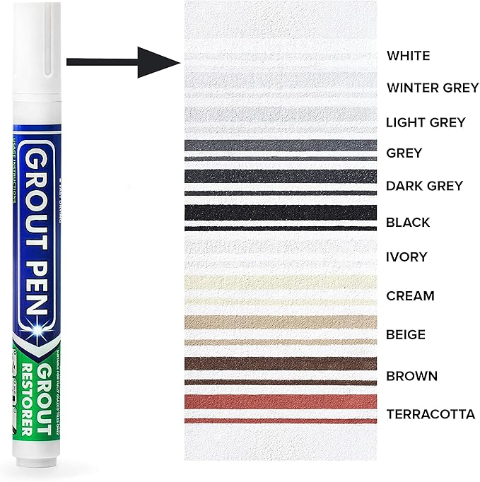 Grout Pen Tile Paint Marker: Waterproof Grout Colorant and Sealer Pen to Renew, Repair, and Refresh Tile Grout - Cleaner Coating Stain Pens - 2 Pack, 5mm Narrow Brown and 5mm Narrow White Tip