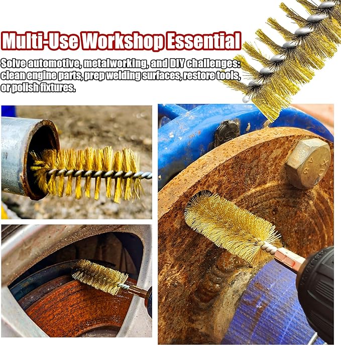 16-Piece Bore Brush Set - Brass Drill Wire Bore Cleaning Brushes - 1/4" Hex Shank for Power Drills, Impact Drivers, Grinders (8/10/12/15/17/19/22/25mm)