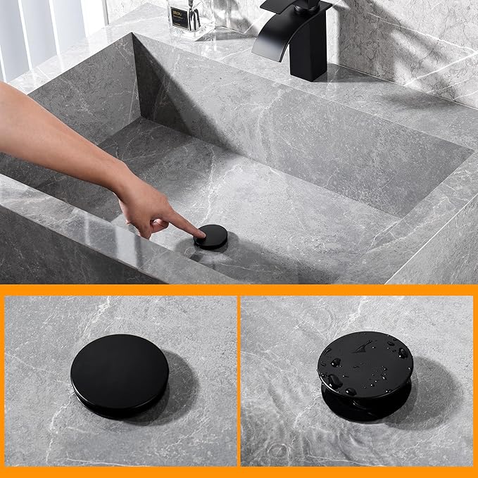 Vessel Sink Drain Without Overflow, Plastic Bathroom Pop up Sink Drain Fit for 1 3/4 Inch Vessel Sink, Built-in Anti Clogging Sink Stopper, Matte Black