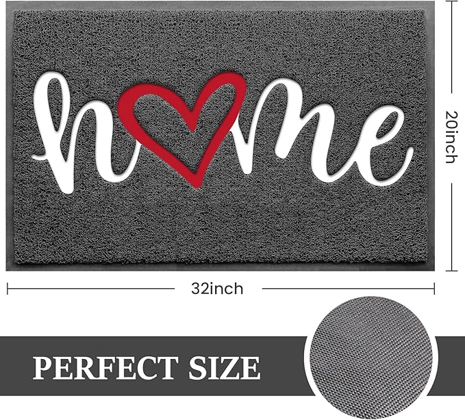 Door Mat, Welcome Mat Low Profile Floor Mat Front Doormat Indoor and Outdoor Doormat Non Slip Rugs for Entryway, Patio, High Traffic Areas (32"x20", Grey-Home)