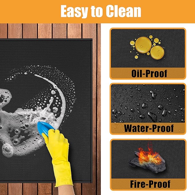 36x30in Heat Resistant Grill Mats for Outdoor Grill to Protect Your Prep Table and Outdoor Grill Table - Fire Proof & Water Proof & Oil Proof BBQ Mat - Black (0.6mm)