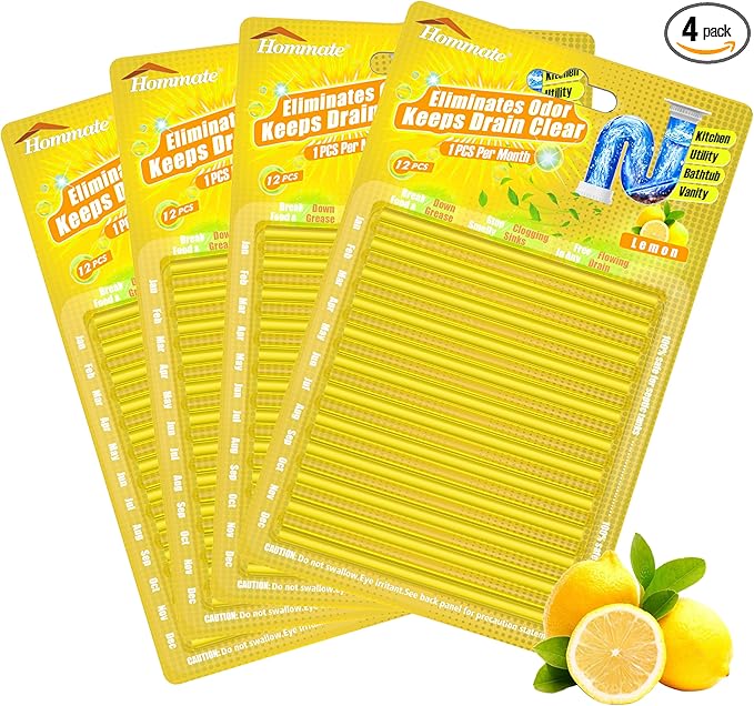 Drain Cleaner Sticks Enzyme Drain Stick Lemon Scent Pipe Cleaning Drains Stix Odor Remover Prevent Clogged Drains