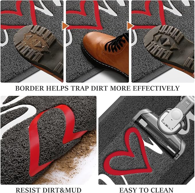 Door Mat, Welcome Mat Low Profile Floor Mat Front Doormat Indoor and Outdoor Doormat Non Slip Rugs for Entryway, Patio, High Traffic Areas (36"x24", Grey-Home)