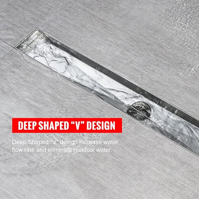 SaniteModar Shower Drain, 16 inch Linear Shower Drain with Removable Square Hole Panel, AISI 304 Stainless Steel Brushed Shower Floor Linear Drain with Adjustable Feet and Hair Strainer