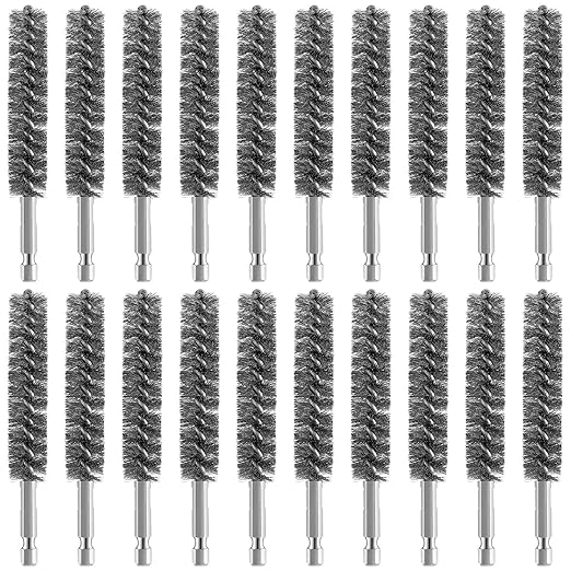 Geiserailie Bore Brush Bristles Wire Brush for Power Drill Cleaning Wire with Hex Shank Handle for Power Drill Cleaning(20 Pieces,Stainless Steel)