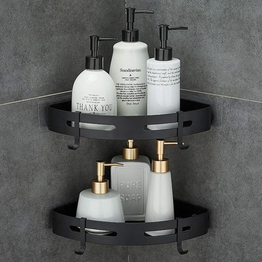 Hoomtaook Adhesive Corner Shelf Bathroom Shower Caddy Organizer for Kitchen Toilet No Drilling 2-Tier Bathroom Corner Shelves Shower Caddies