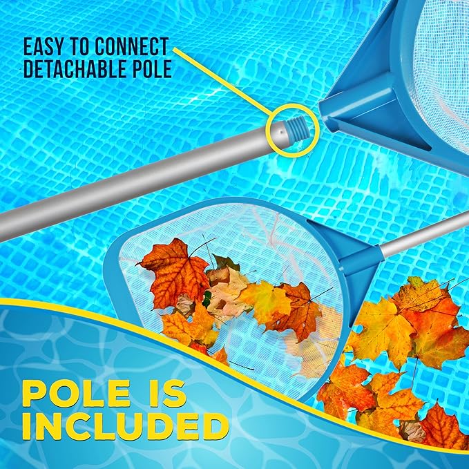 U.S. Pool Supply Pool and Spa Skimmer Net with Pole, Handheld Fine Mesh Pool Leaf Skimmer Net - Hand Held Spa, Hot Tub, Pond Cleaning - Step-Up 32" to 5 Feet Long, 5" Deep Netting, Scoop Skim Leaves