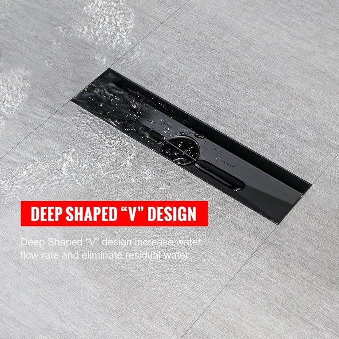SaniteModar Linear Shower Drain, Black Shower Drain 12 inch with Flat & Tile Insert 2 in 1 Panel, Black Shower Floor Drain with Hair Strainer and Leveling feet