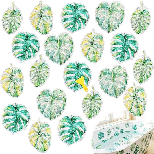 32 Pcs Cute Non Slip Bathtub Stickers for Shower Colorful Bathroom Anti Slip Shower Stickers Floor Applique Adhesive Decals with Scraper for Bathtub Bathroom Floor Pools(Monstera Deliciosa)