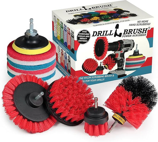 Drillbrush Commercial Heavy Duty Scouring Pads and Scrubber Set Drill Powered Nylon Scrub Brush Attachment Set Outdoor Cleaning Drill Brush Power Scrubber
