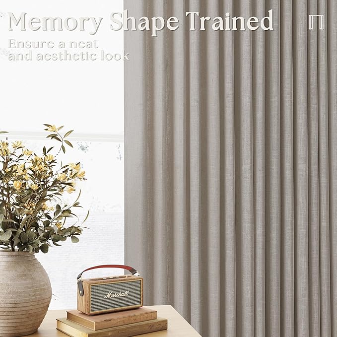 Burlywood Birch Pinch Pleated Linen Curtains 72 Inch Length 2 Panels for Living Room Bedroom Memory Trained Semi Sheer Short Pleat Drapes with Hooks Rings Back Tab Window Curtain Cabin Closet 40x72