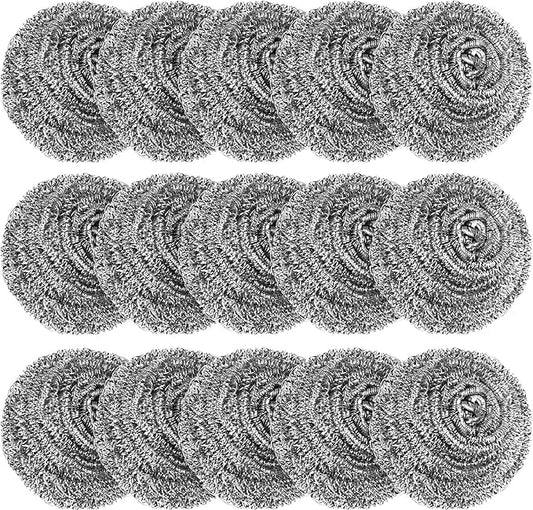15 Pack Steel Wool Scrubber, Metal Kitchen Scrubbing Sponges, Dishwashing Scouring Pads Heavy Duty, Premium Stainless Steel Scrubbers for Cleaning Dishes Pots and Pans Bathroom Oven (Sliver) by VOPTON