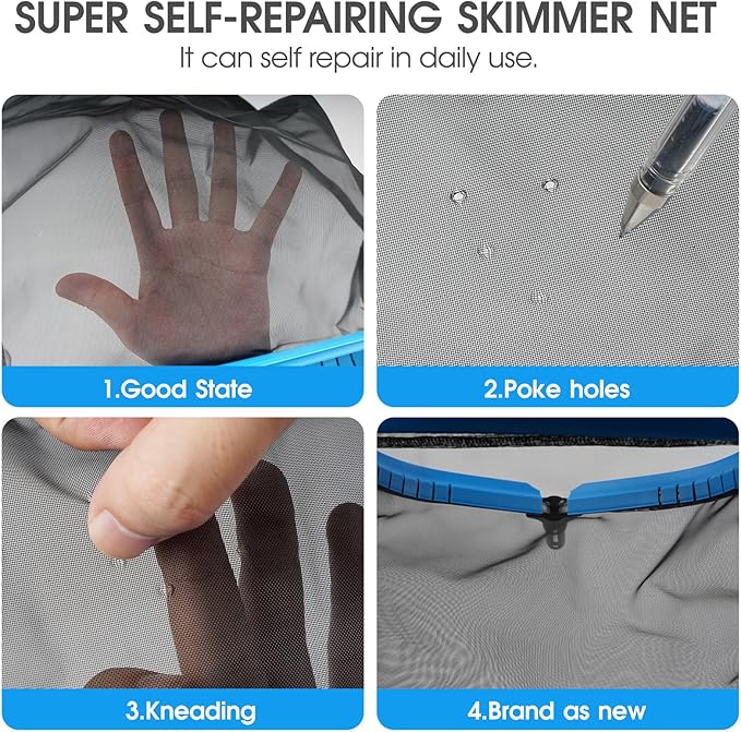 Upgraded Self-Repair Pool Net, Pool & Pond Cleaning Skimmer with Heavy Duty Nylon Net - Fine Mesh, Aluminum Frame, Deep Trash Bag for Above Ground & In-ground Pools, Leaf Skimmer Rake Net(No Pole)