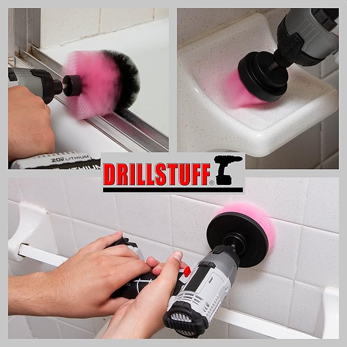 Cleaning Supplies - Bathroom Accessories - Drill Brush - Shower Cleaner - Tile Scrubber - Bathtub Scrub Brush - Bath Mat - Sink - Shower Door - Grout Cleaner Brush - Flooring - Porcelain - Fiberglass