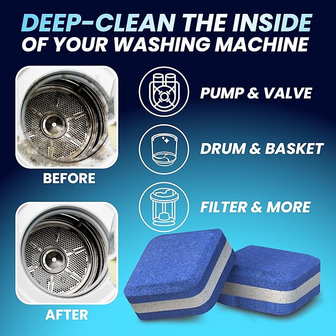 Washing Machine Cleaner Pro Tablets for Pet Owners - 42 Pack, Front & Top Load Washer Deep Cleaning, Septic Tank Safe, HE Support, Remove Stubborn Pet Hair, Eliminates Smells, Prevents Dander Build-up