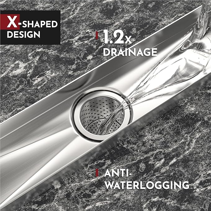 WEBANG 48 Inch Linear Shower Drain Rectangular Floor Drain with Accessories Square Hole Pattern Cover Grate Removable SUS304 Stainless Steel CUPC Certified Brushed