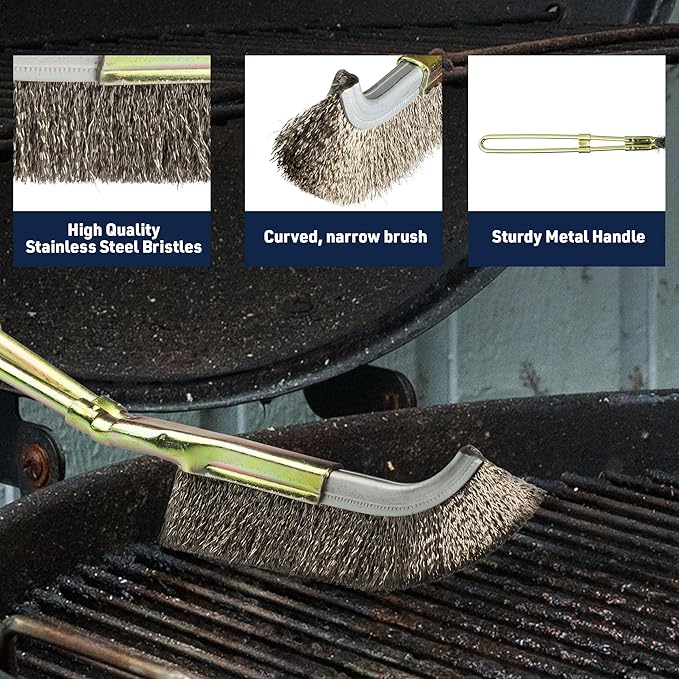 BBQ Grill Brush Set - Large and Small Detailing Grill Cleaner with Stainless Steel Wire Brush BBQ Scrubber Bristles and Ergonomic Handles - Grilling Accessories for Dad by Kings County Tools