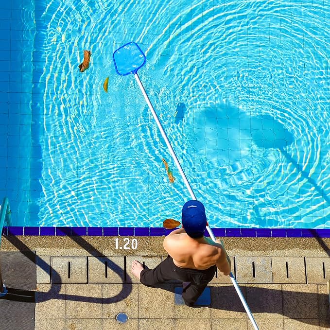 Pool Skimmer - Pool Net with Solid Plastic Frame, Skimmer Net with Fine Mesh Net, Pool Net for Cleaning Leaf of Swimming Pools, Spas, Hot Tubs and Fountains