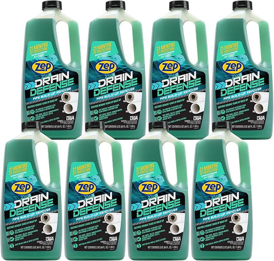 Zep Drain Defense Pipe Build-Up Remover - 64 oz (Case of 8) ZLDC64 - Professional Strength Liquid Pipe Build Up Remover