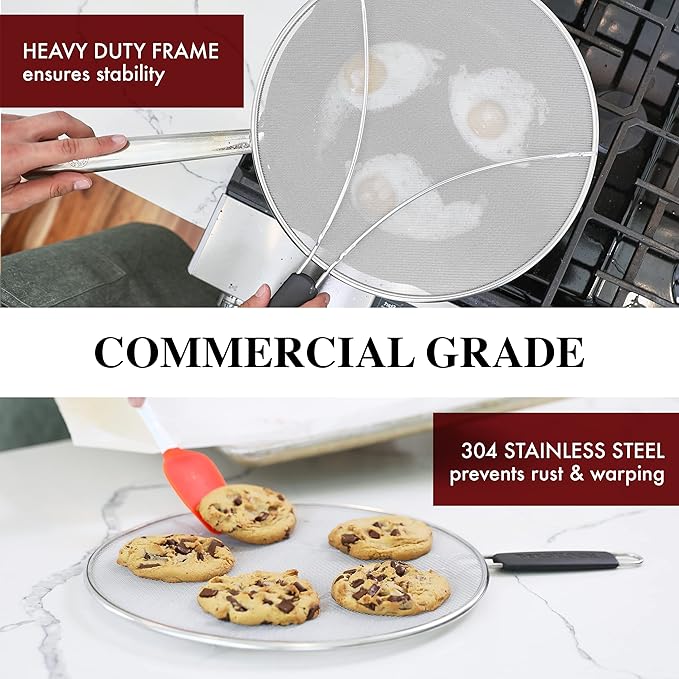 BergKoch Splatter Screen for Frying Pan - 9.5 Inch Stainless Steel Grease Splatter Guard - Cover Oil Splash when Sizzling Bacon, Cooking Fried Chicken or Popcorn