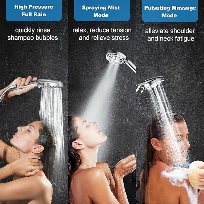 Filtered Handheld Shower Head, 9 Spray Modes High Pressure, 3 Replacement Filters Included, Hard Water Softener 20-Stage Filtration, Remove Chlorine, Relieve Dry Itchy Skin, 3 Filters-Chrome